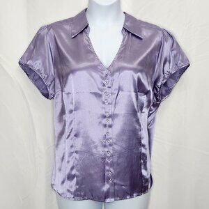 Lane Bryant Satin Button Down Shirt Womens 18 20 Purple Short Sleeve Top YY02X